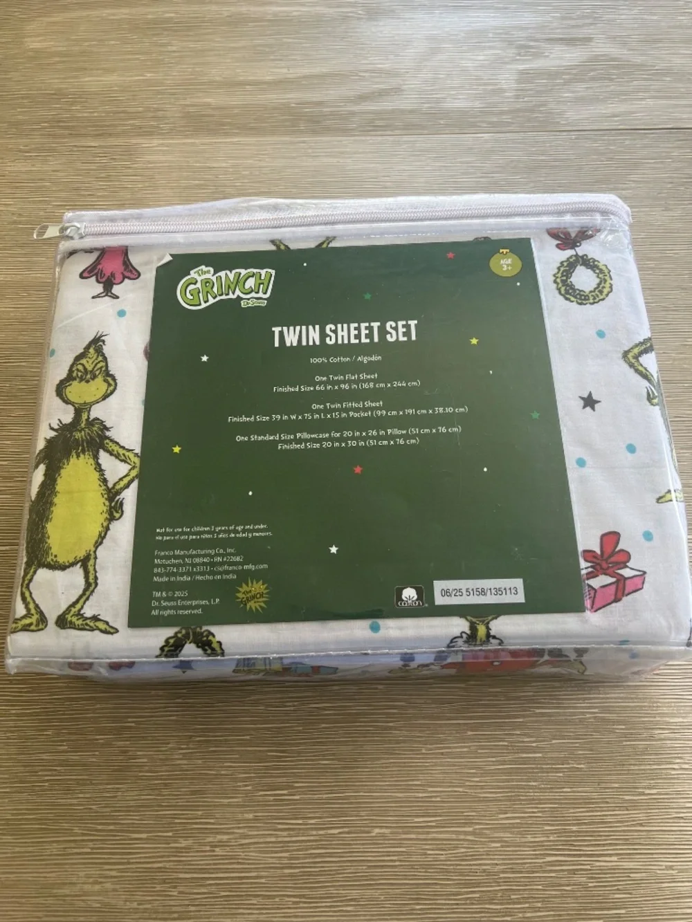 Dr Seuss The Grinch Christmas Twin Size 100% Cotton 3 Piece Set